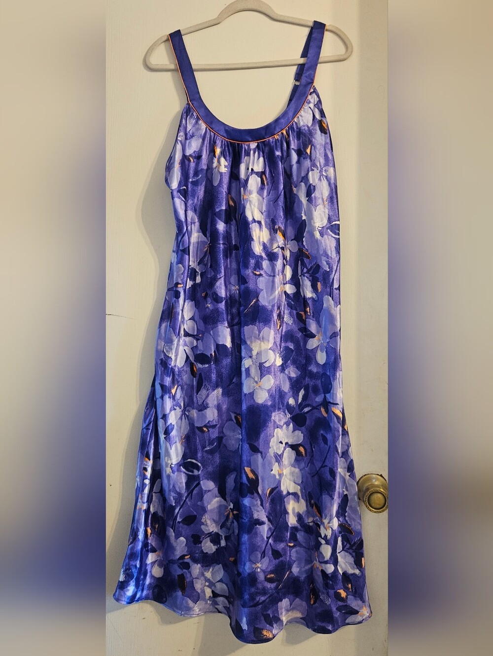Jones New York Satin Floral Maxi Nightgown Purple Blue Large
